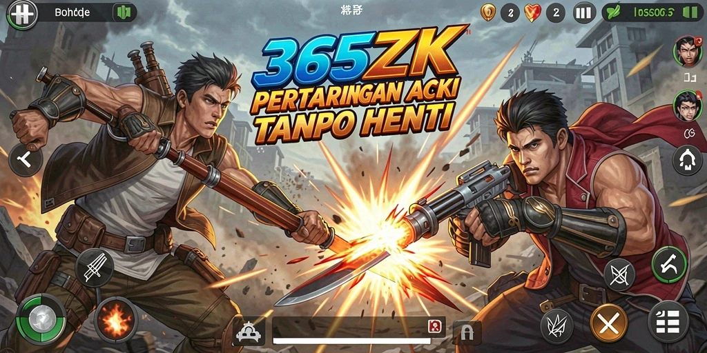 Tampilan aksi mendebarkan dari gameplay 365ZK saat pertarungan berlangsung.