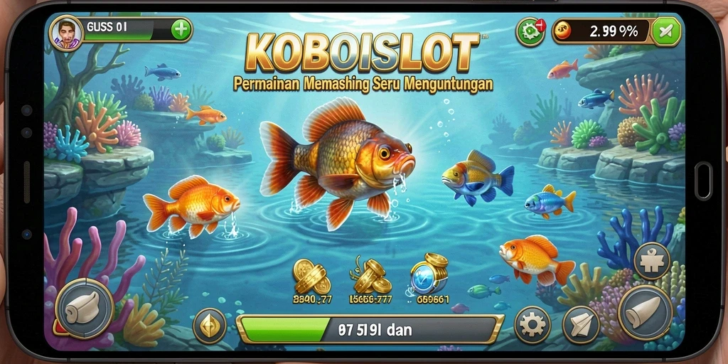 Tampilan gameplay KOBOISLOT yang seru dengan fitur memancing yang menarik.