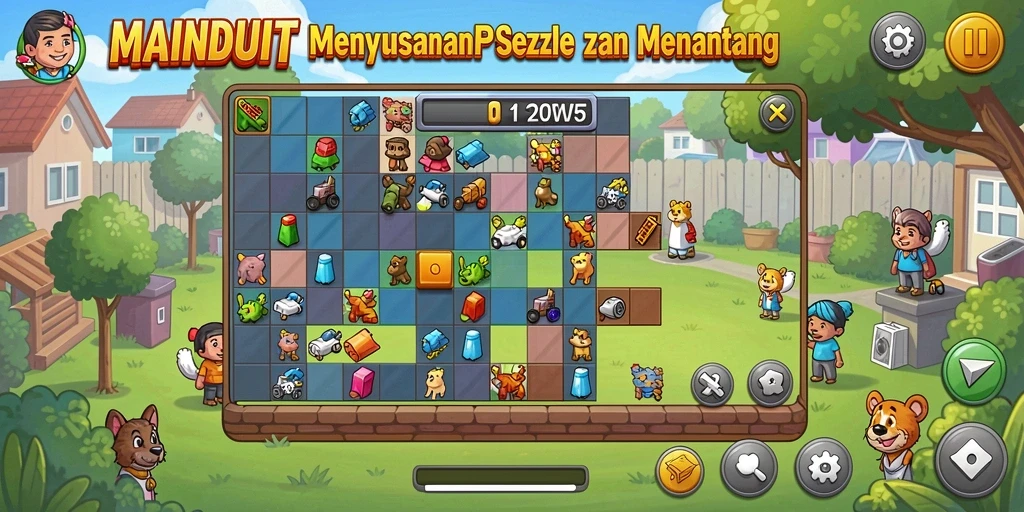 Screenshot gameplay MAINDUIT menampilkan proses menyusun puzzle.