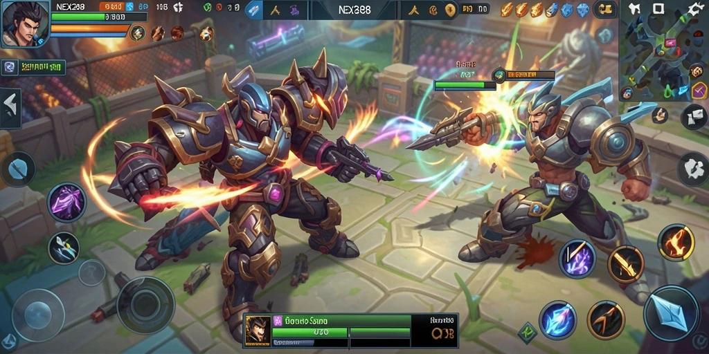 Gameplay seru NEX288 dengan aksi pertempuran MOBA.