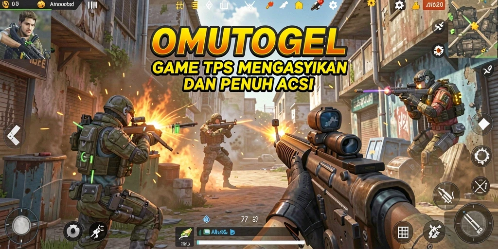 Tampilan screenshot utama OMUTOGEL menampilkan aksi pertempuran yang intens.