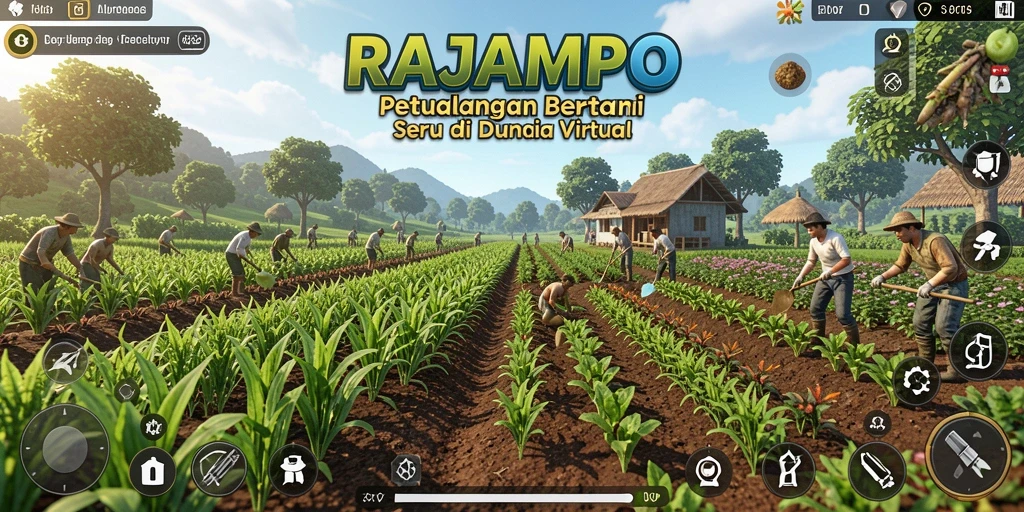 Tampilan gameplay RAJAMPO dengan aktivitas bertani yang seru.