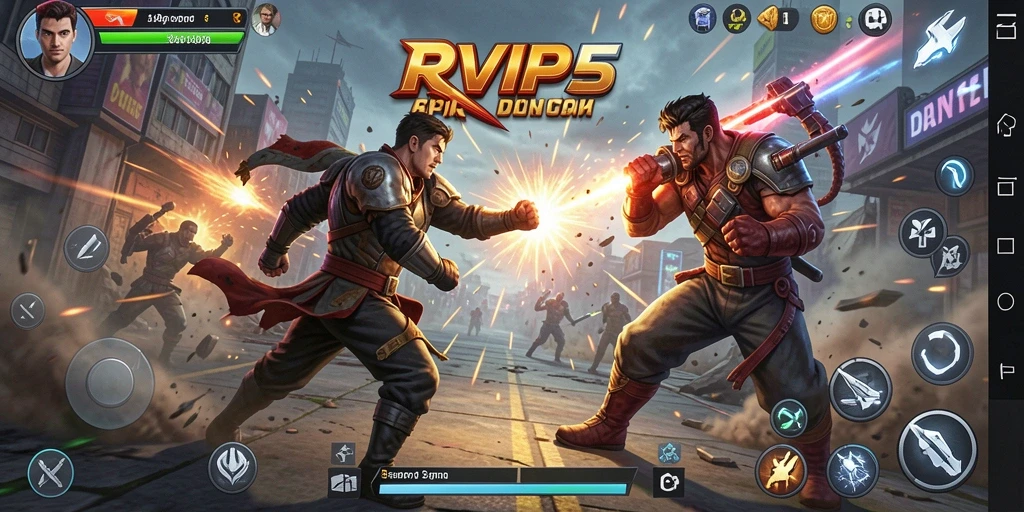 Screenshot gameplay RVIP5 menampilkan aksi pertarungan yang seru dan dinamis.