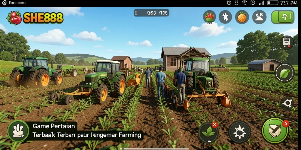 Tampilan gameplay SHE888 yang menarik dan penuh warna di lahan pertanian.