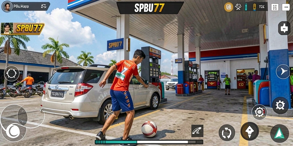 Tampilan gameplay SPBU77 menampilkan aksi olahraga yang seru dan kompetitif.