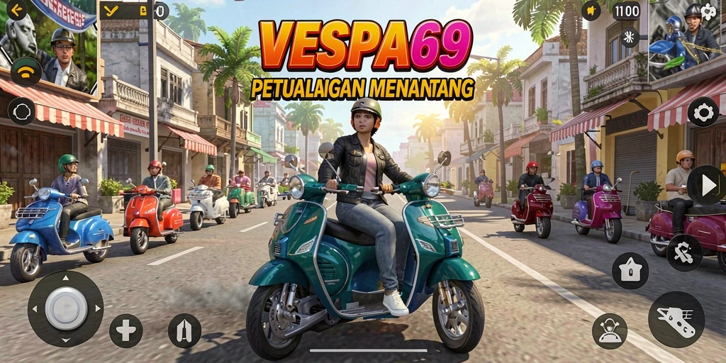 Screenshot permainan VESPA69 menampilkan aksi berkendara yang mendebarkan.