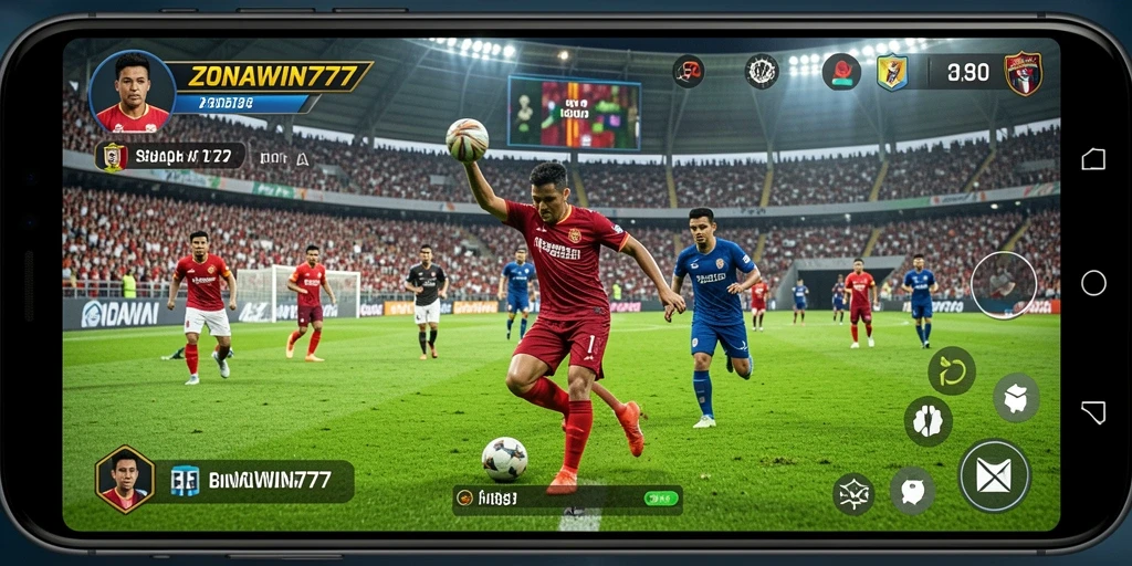 Tangkapan layar permainan ZONAWIN777 menampilkan aksi sepak bola yang mendebarkan.